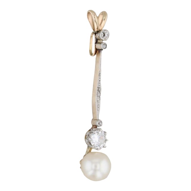 Antique Cultured Pearl 0.31ctw Diamond Pendant 10k - 17k Yellow Gold For Sale
