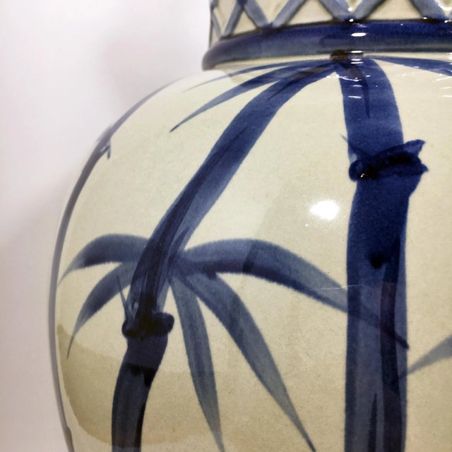 1970s 1970s Vintage Bamboo Hand Painted Ceramic Lamp For Sale - Image 5 of 6