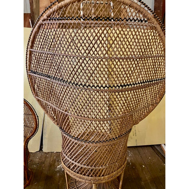 Mid-Century Modern Mommy & Me Pr Small Large Rattan Emmanuelle Fan Peacock Bohemian Wicker Chairs For Sale - Image 3 of 12