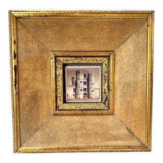 Vintage Gilt Leather Picture Frame – Textured Gold Italian Style Frame For Sale