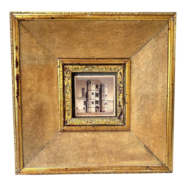 Vintage Gilt Leather Picture Frame – Textured Gold Italian Style Frame For Sale