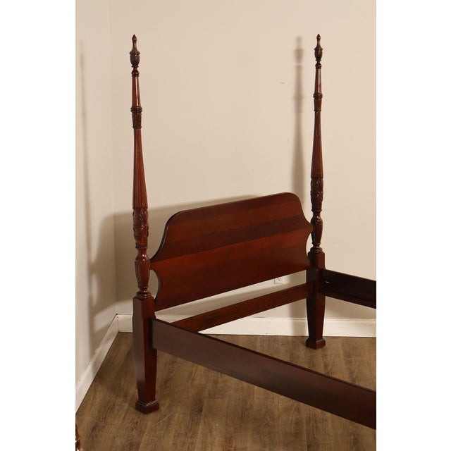 Traditional Lexington Queen Size Solid Mahogany Rice Carved Poster Bed For Sale - Image 3 of 18