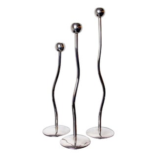Silver Metal Candlesticks from Mesa, Italy, 1980s, Set of 3 For Sale