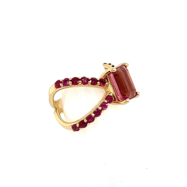 Metal Natural Pink Tourmaline Ruby Ring 14k Y Gold 3.33 TCW Certified For Sale - Image 7 of 8