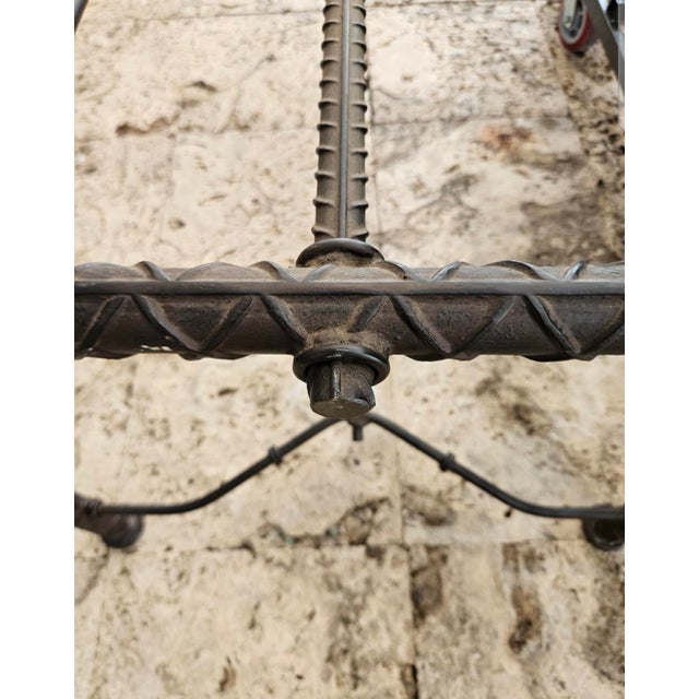 Brutalist 1970s Ilana Goor Style Brutalist Iron Rebar Dining Table With 3/4” Gemstone Edge Glass Top For Sale - Image 3 of 11