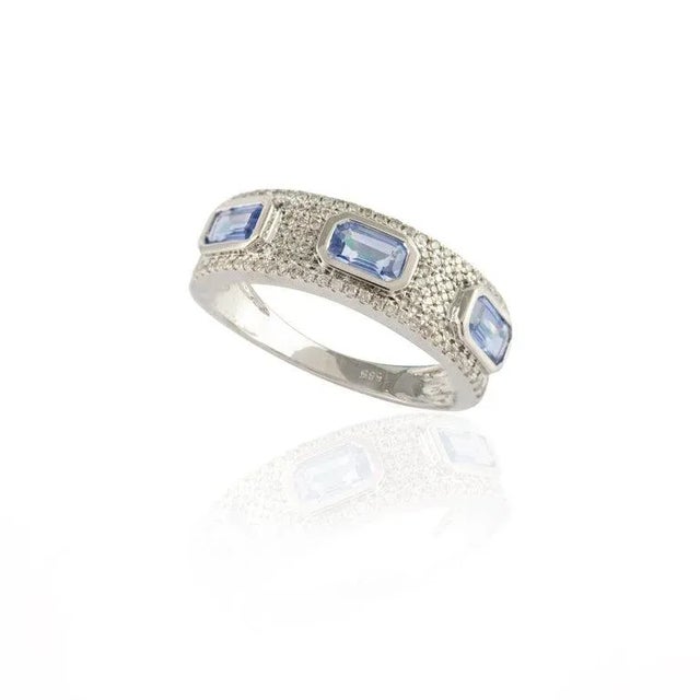 Not Yet Made - Made To Order 14k Gold Sapphire & Diamond Cocktail Band Ring Size 7 For Sale - Image 5 of 10