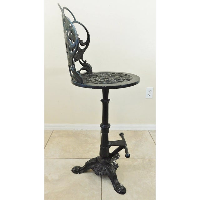 Vintage Mid Century Ornate Black Aluminum Roses Paw Foot Swivel Bar Stool For Sale - Image 11 of 12