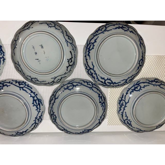 Antique Blue and White Plates - Set of 11 - Scalloped Edge - 8.25" Round - End Edo or Beginning Meiji Period For Sale - Image 13 of 18