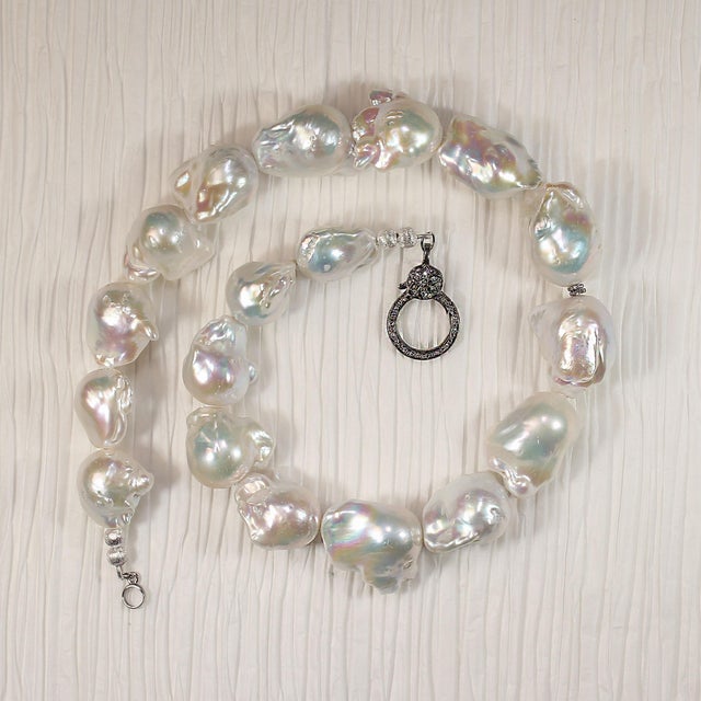 Ajd 18 Inch Magnificent White Baroque Pearl Necklace For Sale In Raleigh - Image 6 of 6