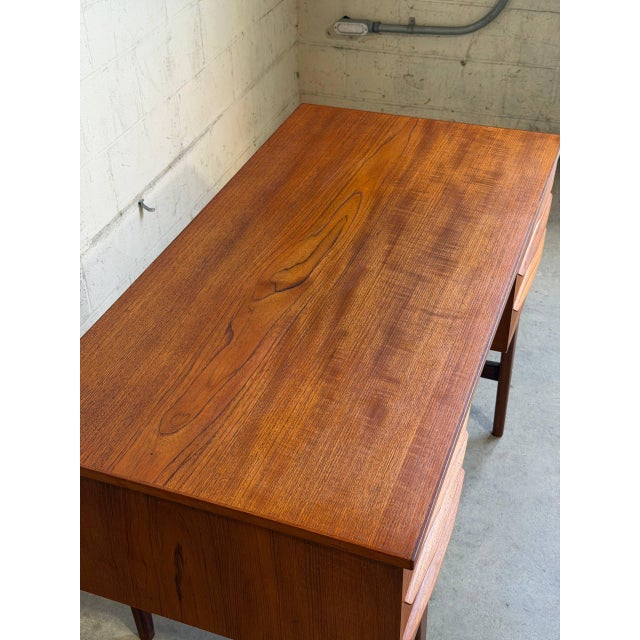 Vintage Danish Teak Executive Desk Mid Century Modern Scandinavian 6 Drawer For Sale - Image 10 of 10