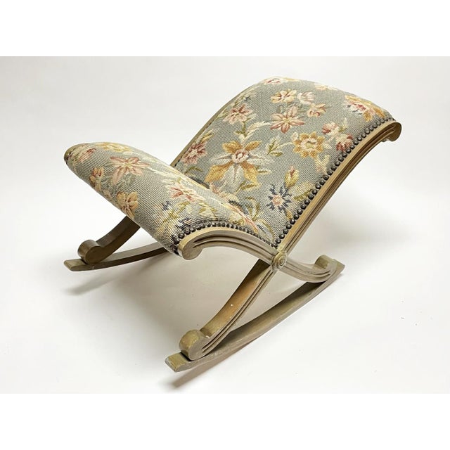 Wood 19th Century Victorian Era Needlepoint Upholstered Rocking Gout Stool For Sale - Image 7 of 10