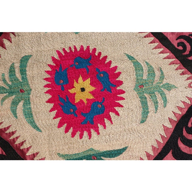 Antique Uzbekistan Suzani Textile With Colorful Geometric Medallion Design For Sale - Image 9 of 15