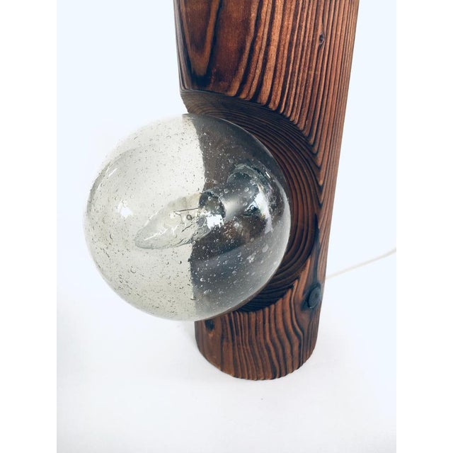 Vintage Brutalist Design Wood & Glass Table or Wall Lamp by Temde Leuchten. Made in Switzerland, 1960's period. Pine wood...