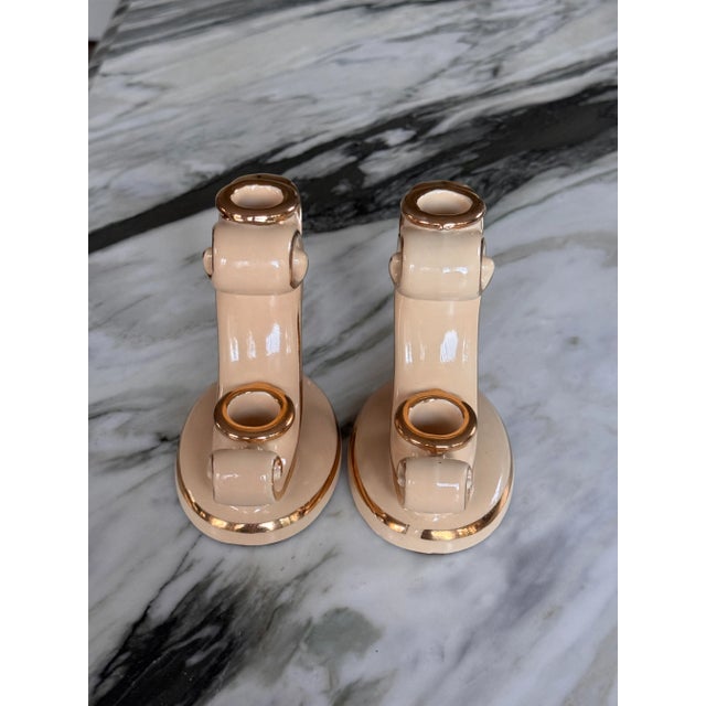 LastCHANCE!1930's Abingdon Pottery Hollywood Regency Style Candle Holders - A Pair For Sale - Image 4 of 12