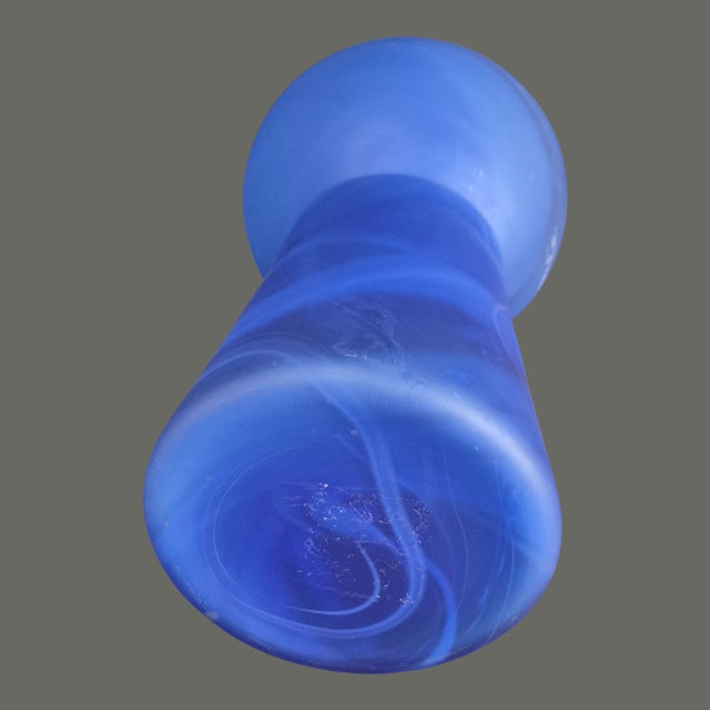 Late 20th Century Mid-Century Modern Italian Art Glass Blue Swirl Unusual Shape Vase For Sale - Image 5 of 7
