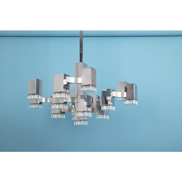 Large Cubic Chrome and Acrylic Glass 17-Light Chandelier by Gaetano Sciolari, Italy, 1960s For Sale - Image 14 of 18