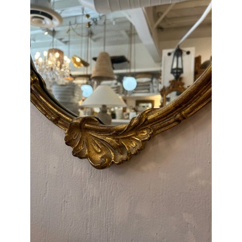 Vintage Gold Leaf Carved Wood Oval Wall Mirror For Sale In Los Angeles - Image 6 of 15
