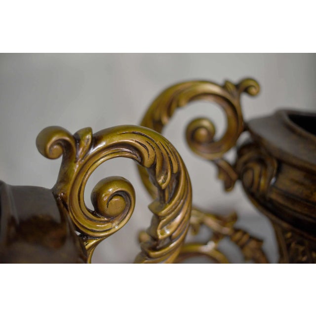 Bronze Vintage Contemporary Classical Urn Amphora Decorative Bronze Effect Planters - a Pair For Sale - Image 8 of 13