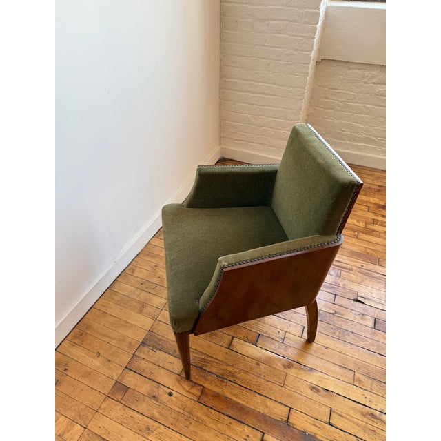 1940s 1940s French Deco Armchair With Olive Mohair Seat For Sale - Image 5 of 6