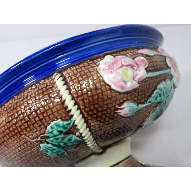Navy Blue Antique American Victorian Majolica Serving Bowl Circa 1880s For Sale - Image 8 of 13