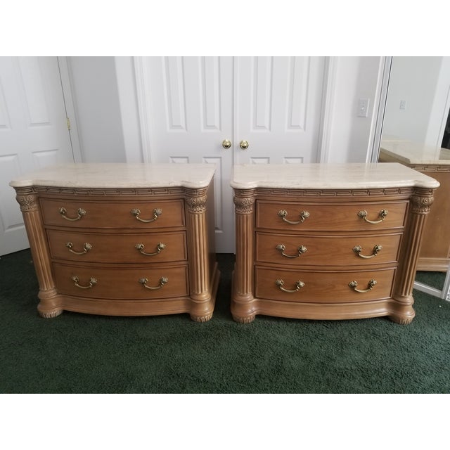 Bernhardt Marble Top & Solid Oak Nightstands A Pair Chairish