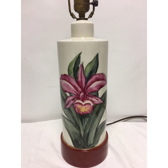 1940's Hand Painted Floral Ceramic Table Lamp | Chairish