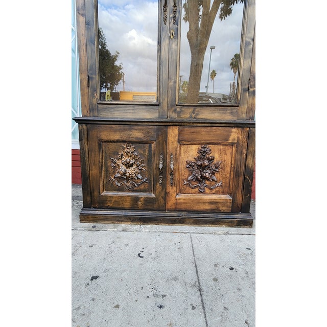 Transitional Vintage Carved Wood Display Cabinet For Sale - Image 3 of 12