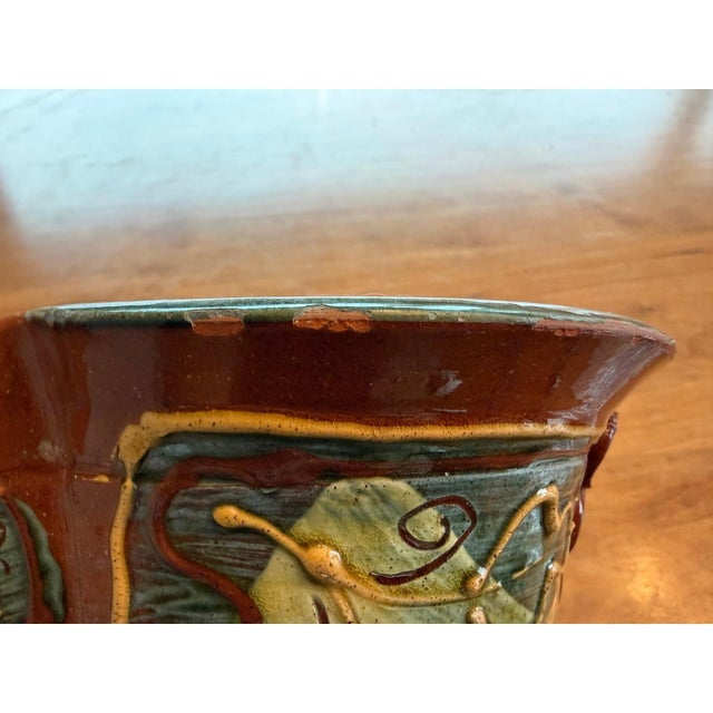 Handmade Vintage Studio Pottery Pouring Bowl Signed GB Red Earthenware For Sale - Image 4 of 7
