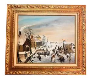 Dutch Ice Skating Oil Painting on Canvas by Van Buiksloot