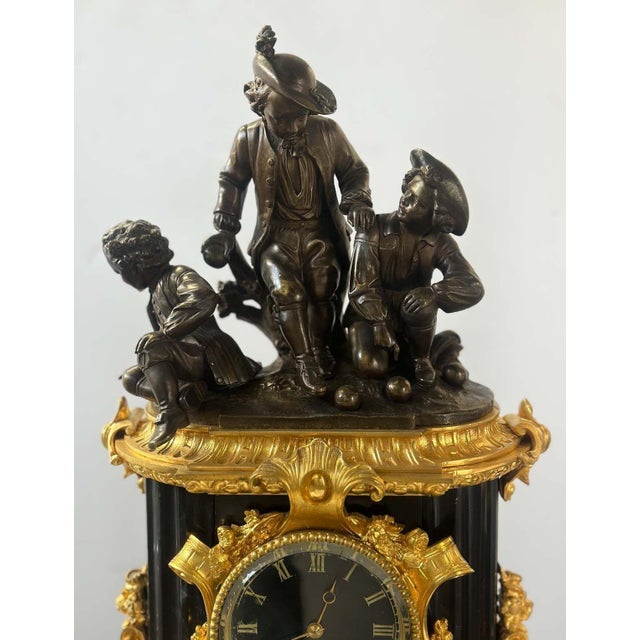 French French Late 19th Century d'Ore Bronze & Marble Clock by F. Dumouchel For Sale - Image 3 of 7