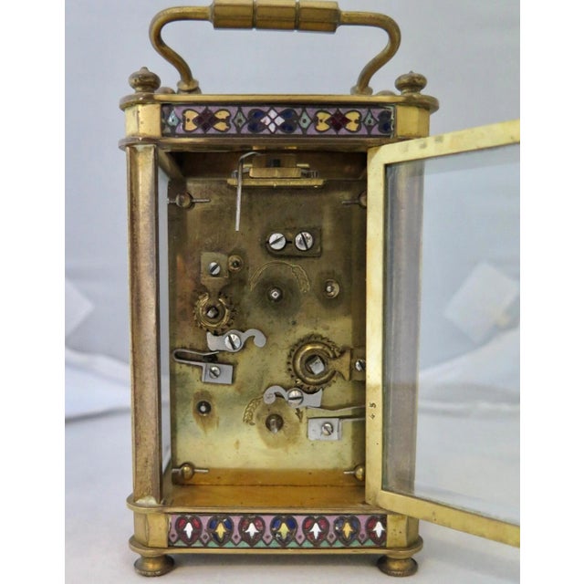 Metal Antique French Champleve Carriage Clock For Sale - Image 7 of 12
