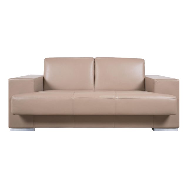 Rolf Benz Two-Seater Leather Sofa Cream Beige Couch For Sale
