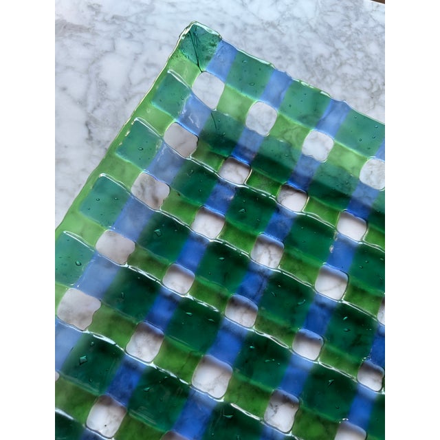 Vintage Large Hand-Blown Art Glass Fruit Bowl / Platter in Basketweave Lattice Design For Sale - Image 9 of 9