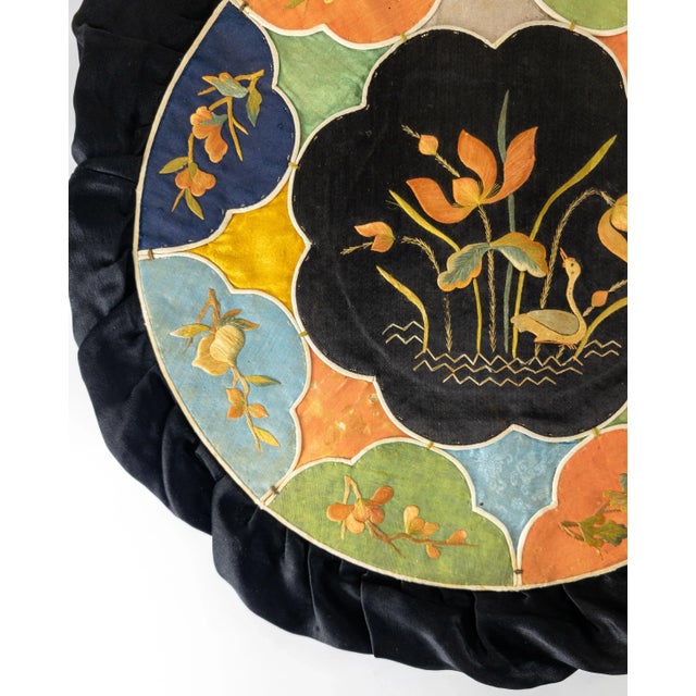 19th Century 19th Century Fine Chinese Silk Embroidered Round Pillow Case Cover For Sale - Image 5 of 11