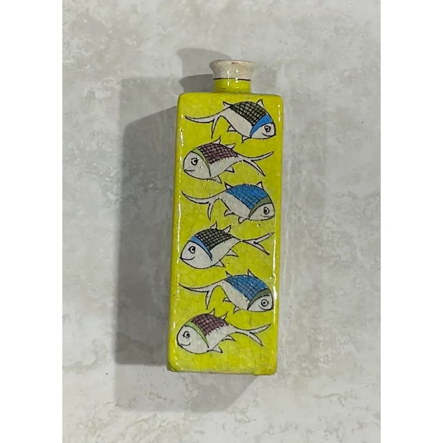 Ceramic Vintage Hand Painted Square Ceramic Fish Vase For Sale - Image 7 of 13