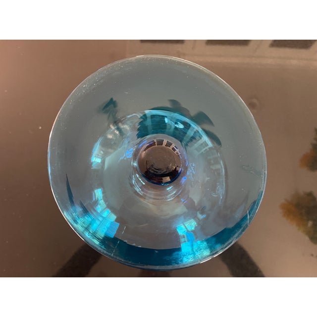Mid-Century Modern 1960s Mid Century Modern Empoli Italian Murano Sapphire Blue Stemmed Brandy Snifter Vase For Sale - Image 3 of 6