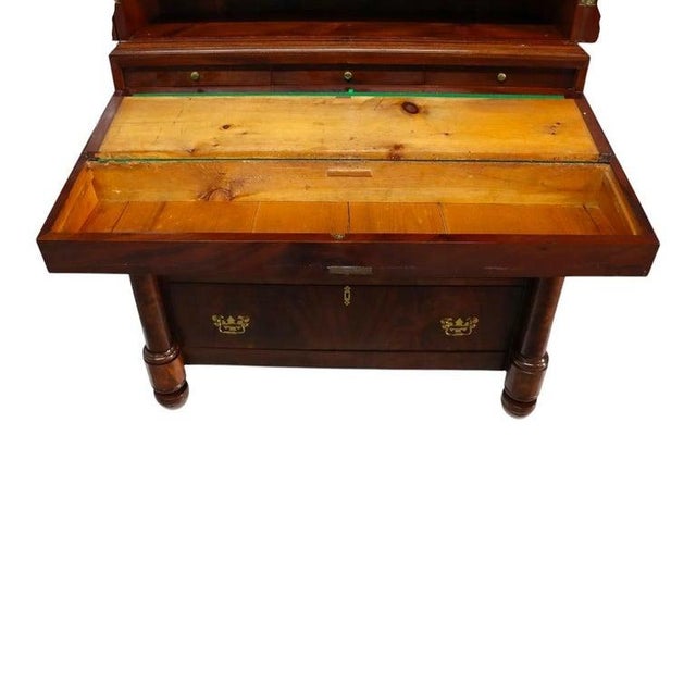 Brass Antique Quervelle American Empire Flame Mahogany Secretary Desk C1840 For Sale - Image 8 of 17
