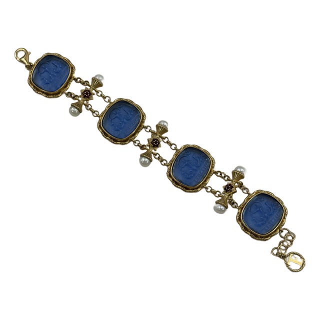 Tagliamonte Blue Venetian Glass & Pearl Bracelet – 925 Sterling Silver With 18k Gold Accents For Sale