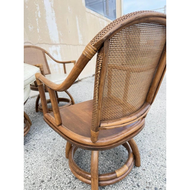 Vintage Hollywood Regency Bentwood Rattan Bamboo Swivel Chair Dining Set - 5 PCS For Sale - Image 12 of 18