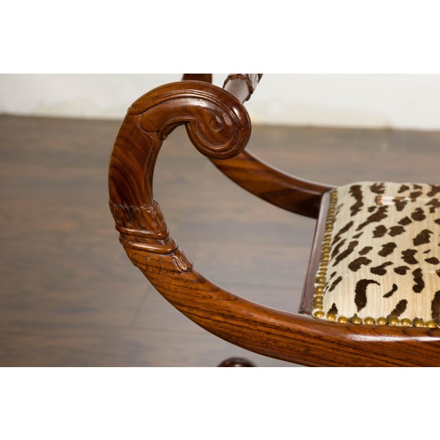 Pair of English Regency Carved Mahogany 19th Century Stools with Scrolling Arms For Sale - Image 4 of 12