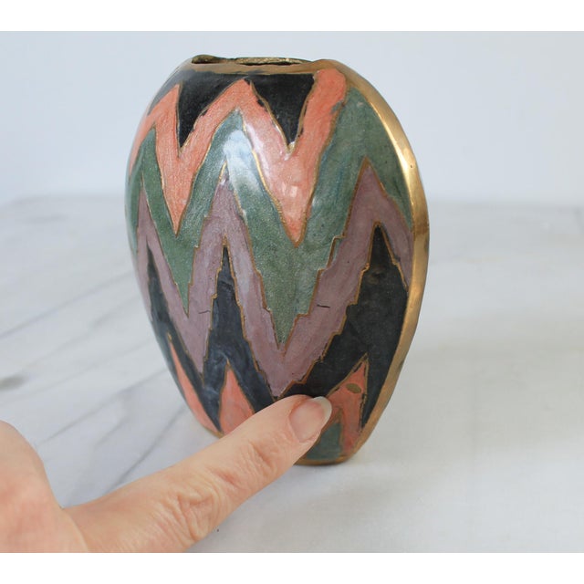 Vintage 1990's Brass Cloisonné Vase For Sale - Image 9 of 9