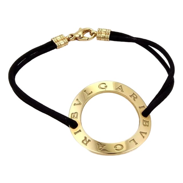 Bulvari 18k Yellow Gold Large Wave Circle Charm Double Cord Bracelet For Sale