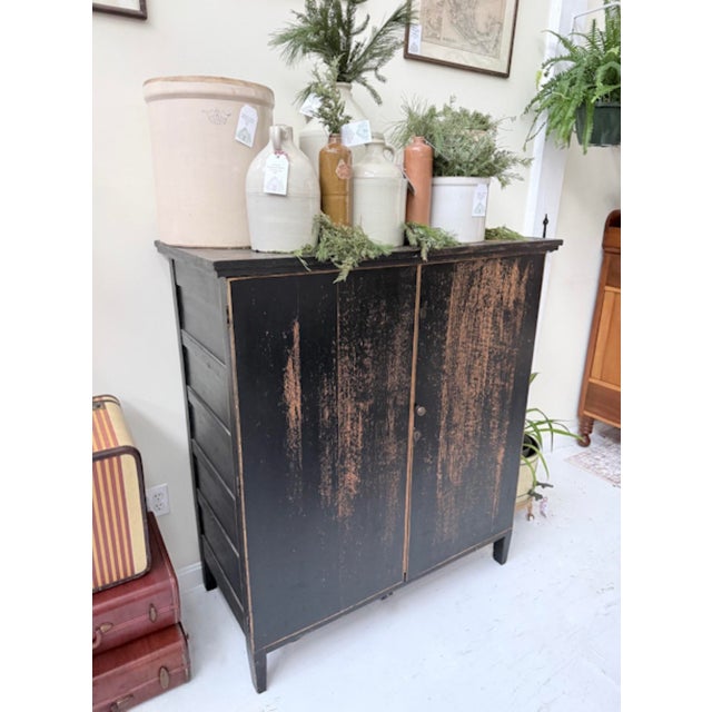 Early 19th Century Antique Ebony Painted Linen Cabinet For Sale - Image 5 of 10