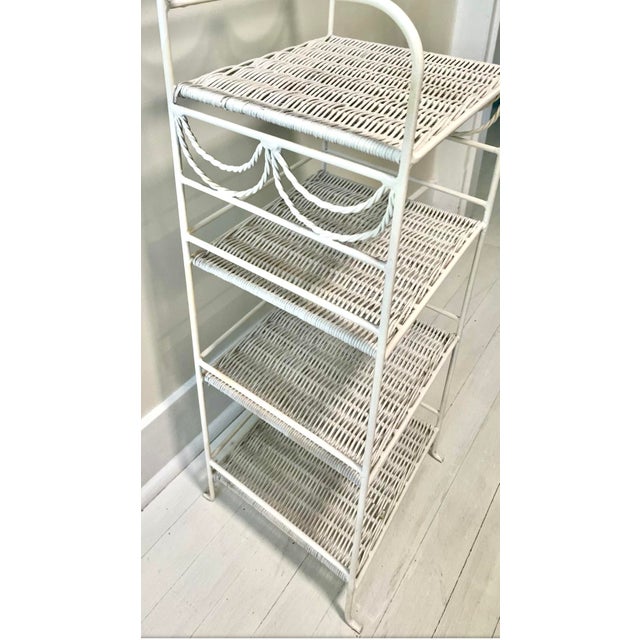 Wood Neoclassical White Wicker and Cast Iron Shelf For Sale - Image 7 of 9