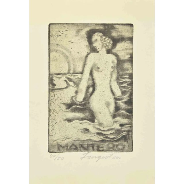 Michel Fingesten, Ex Libris Mantero, Etching, 1930s For Sale