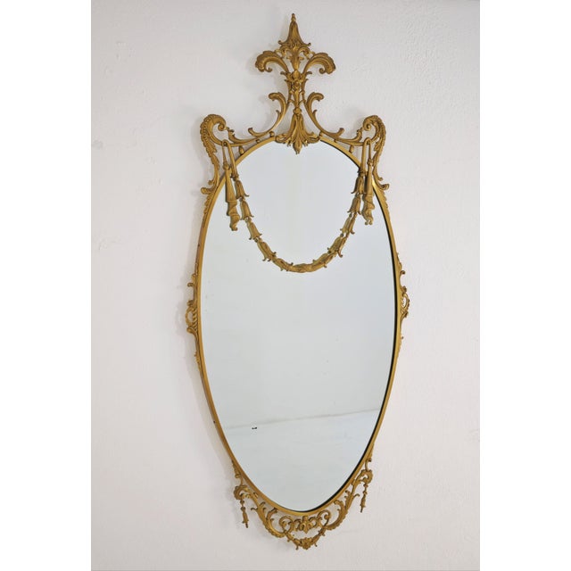 Italian Decorative Oval Brass Wall Mirror, 1960s For Sale - Image 11 of 14
