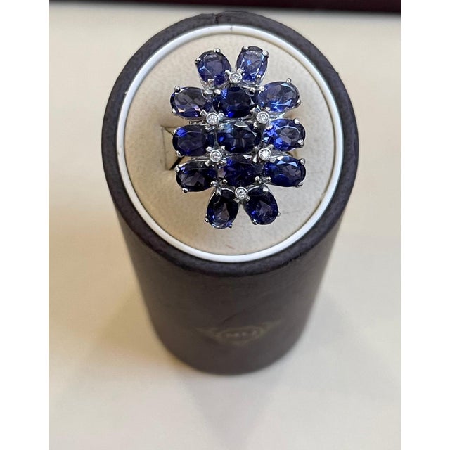 10 Carat Natural Iolite and Diamond Cocktail Ring in 18 Karat White Gold Estate For Sale - Image 13 of 18