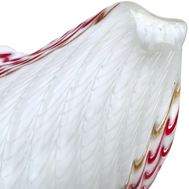Vintage Dino Martens Murano 1950s White Red Aventurine Ribbons Italian Art Glass Center Bowl For Sale In Orlando - Image 6 of 8