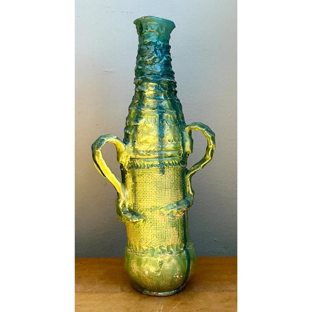 Mid-Century Modern Vintage Abstract Glazed Cutout Ceramic Vase For Sale - Image 3 of 12