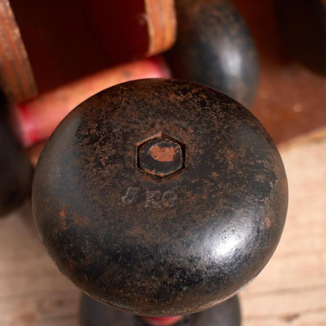 1950s Antique French Wood and Cast Iron Dumbbell Exercise Weight Set, 1950s, Set of 17 For Sale - Image 5 of 10